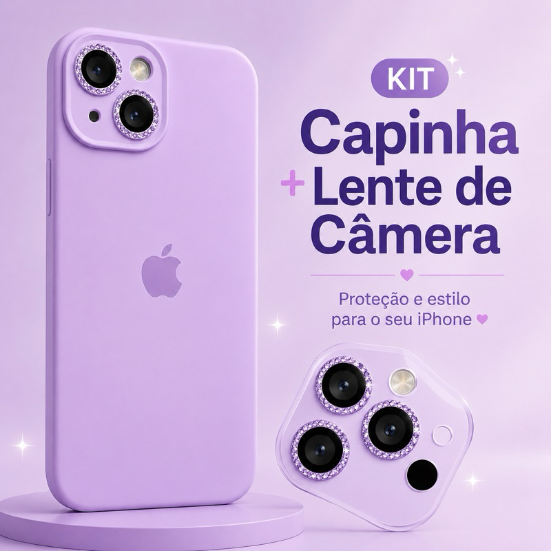 Kit Capinha Premium + Película de Lente Fechada iPhone XR ao 17 Pro Max Anti Impacto
