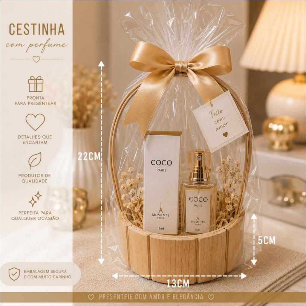 Kit Cesta de Pinus + Perfume Importado Dia dos Namorados Presente Romântico Luxo Feminino Masculino
