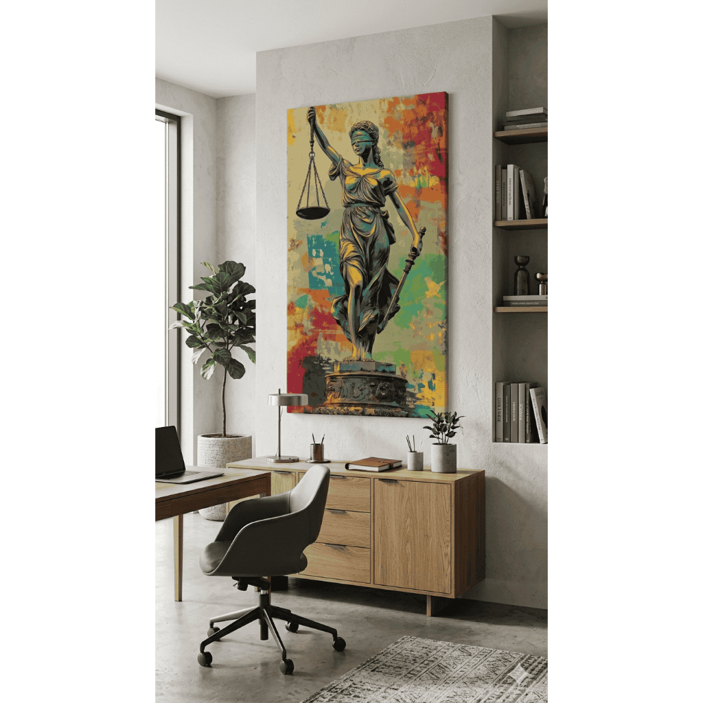 Quadro Direito e Advocacia Estátua de Temis Deusa da Justiça Decoração Escritório Advogada Consultório Jurídico MDF