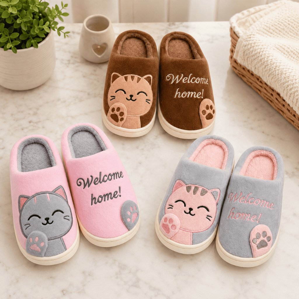 Pantufa Adulto Gatinho Pelúcia Antiderrapante Confortável Quentinha Unissex Casa Inverno