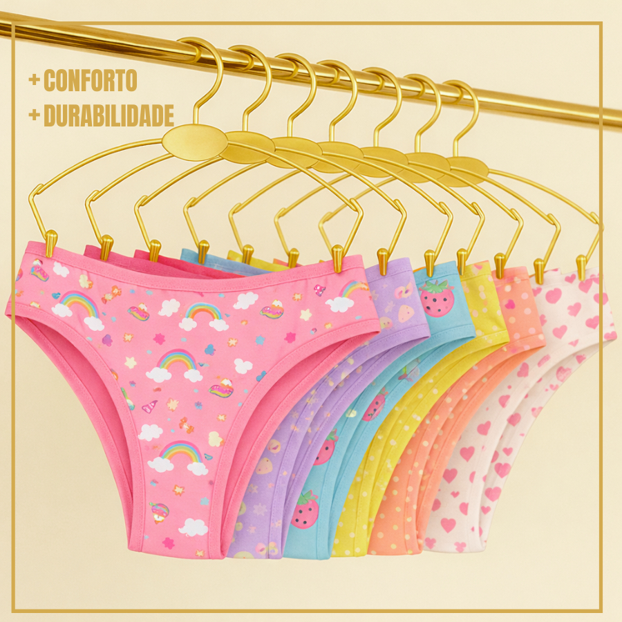 Kit 10 Calcinhas Juvenil Algodão Confortável Calcinha para Meninas Infantil
