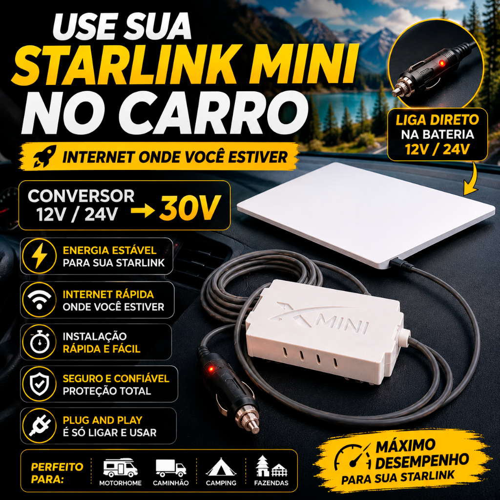 Veicular Conversor De Energia 12v 24v P30v Starlink Cabo 1m