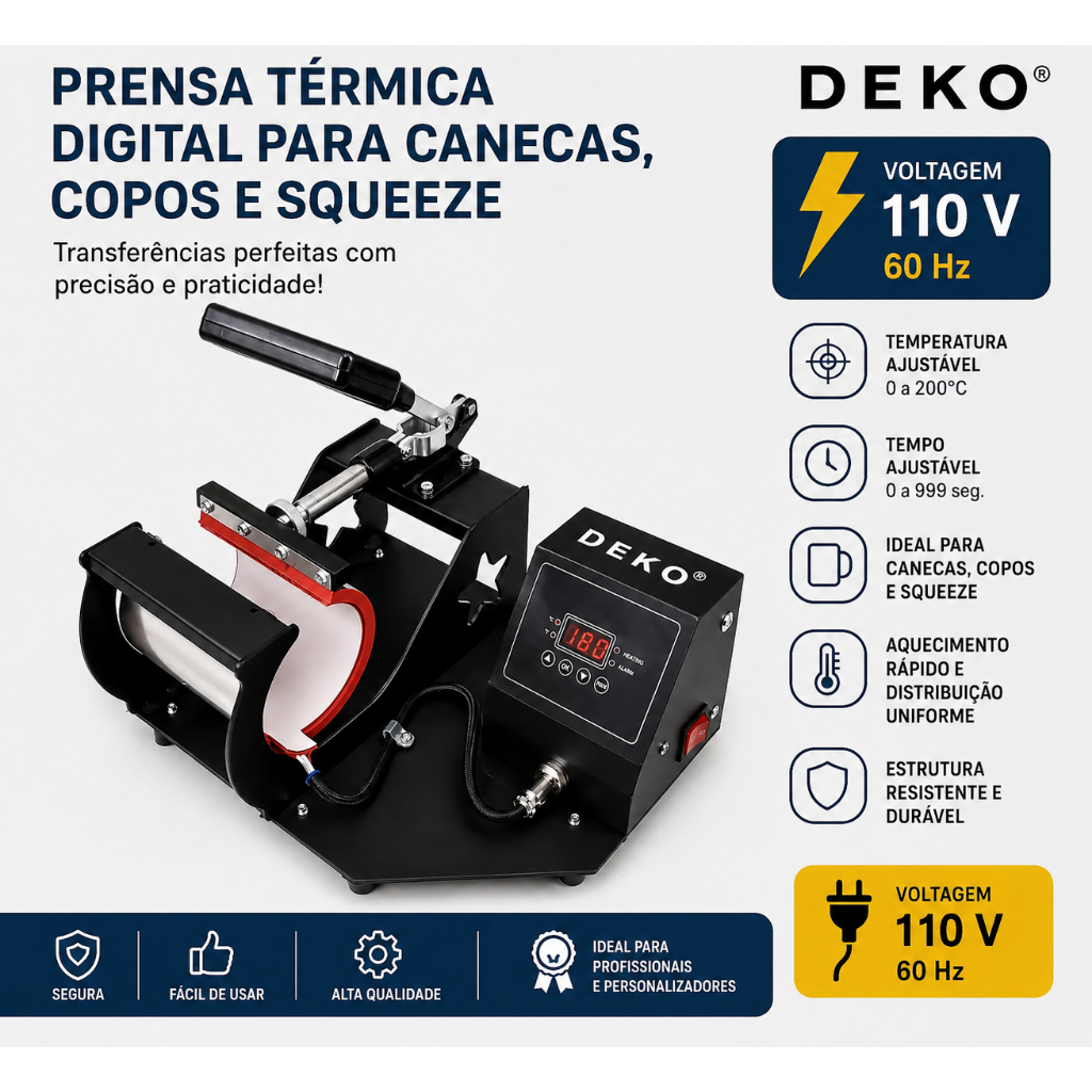 Prensa Térmica para Canecas Digital DEKO Sublimação Profissional