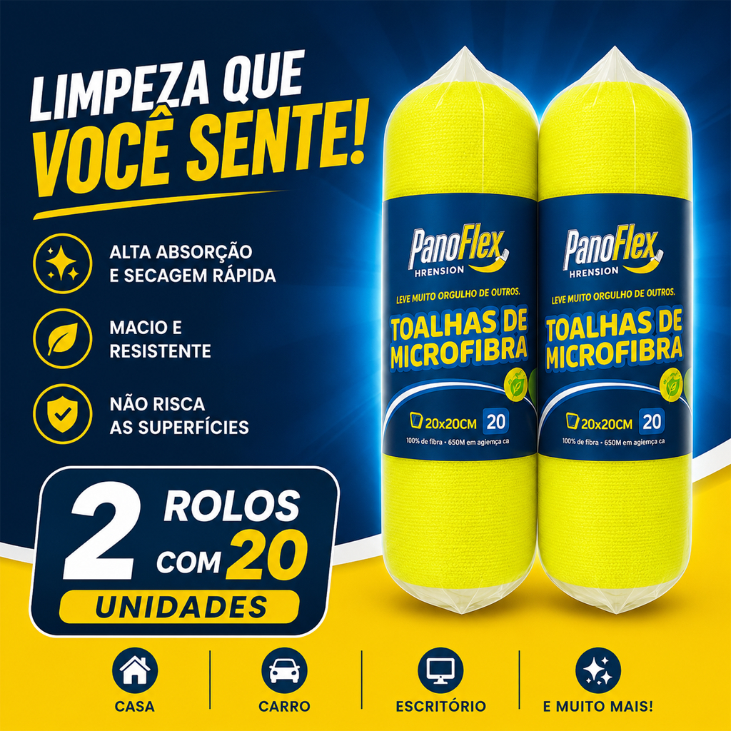 Kit 2 Rolos C/20 Panos Microfibra Autopicotado Destacavel 20x20cm Reutilizavel