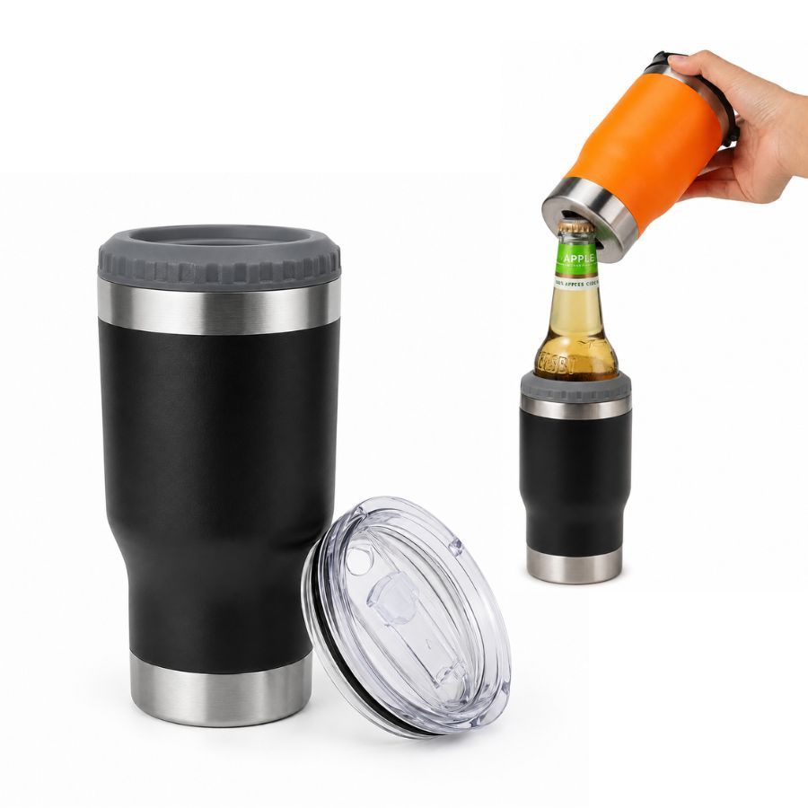Copo Térmico MS973 420ml Inox 5 em 1 Porta Bebida, Long Neck, Garrafa e Latas Com Tampa Ajustável