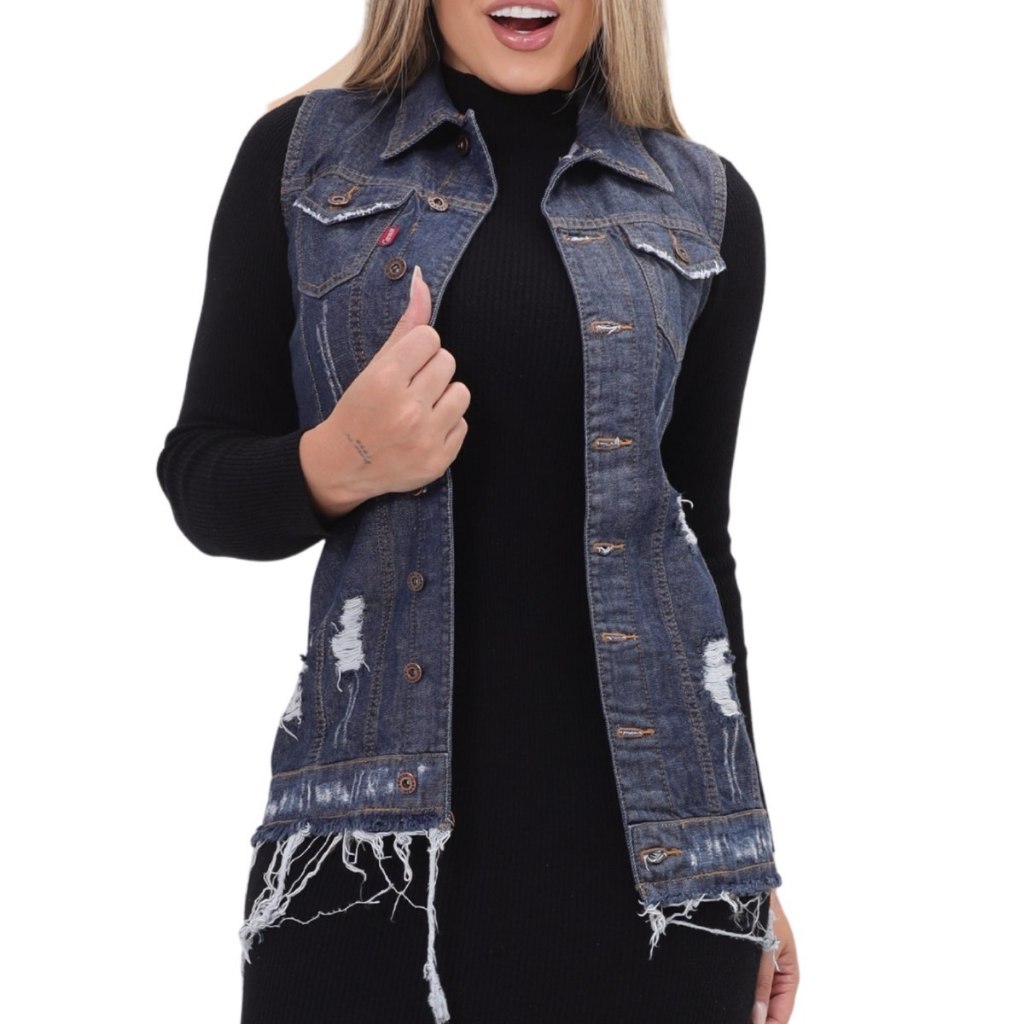 280 - Colete Jeans Destroyed Carmen – Atitude e Sofisticação em uma Peça Única