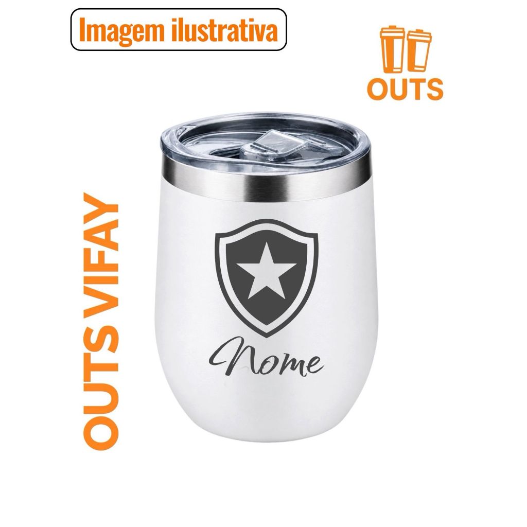 Copo Térmico Personalizado 360ml Time Gravado a lazer Botafoguense Frente e Verso Gravado a Laser