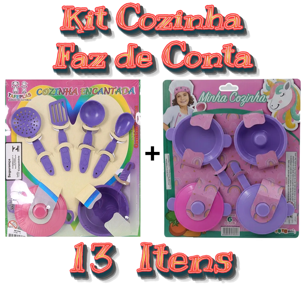 Kit Cozinha Infantil 13 Peças Menina Panelinhas e Utensílios Brinquedo Faz De Conta Educativo