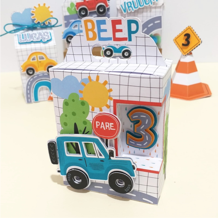 Caixa Personalizada Tema Meios de Transporte 3D para Festa Infantil com Nome e Idade | Lembrancinhas