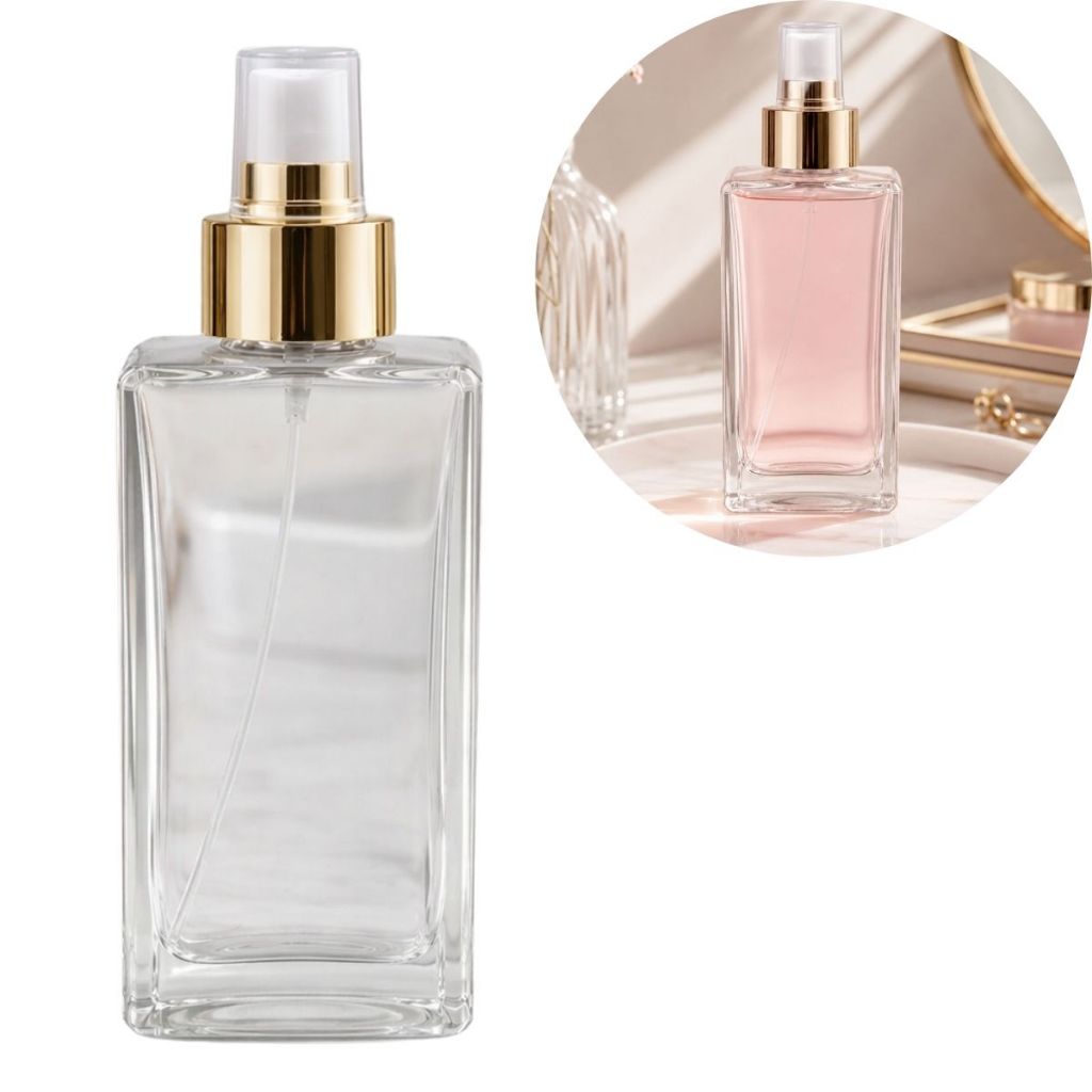 Frasco de Vidro Square Frasco de Vidro Square 250ml com Válvula Spray Dourada | Elegância para Aromatizador e Perfume