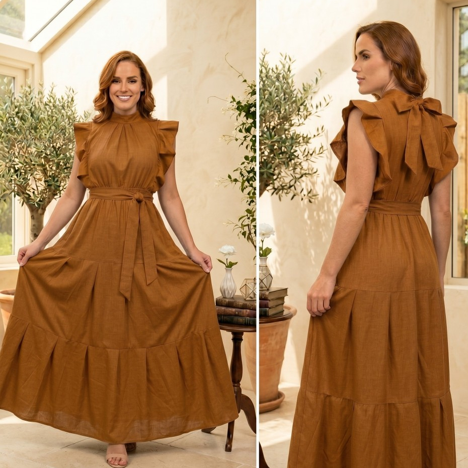 Vestido Feminino Longo Luxo, Evangelico e Festa Saia três Marias com Babado Allana