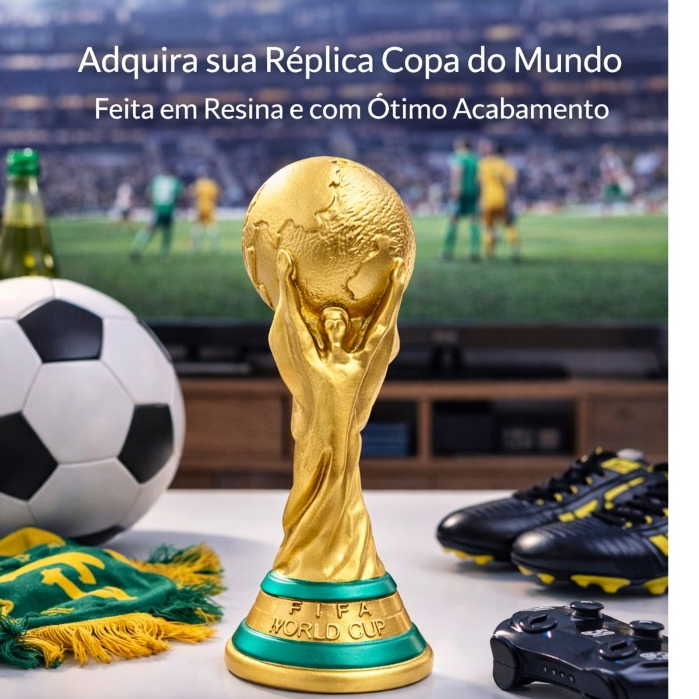 Troféu Taça Copa do Mundo FIFA 2026 Réplica Resina Decoração Sala Presente Futebol