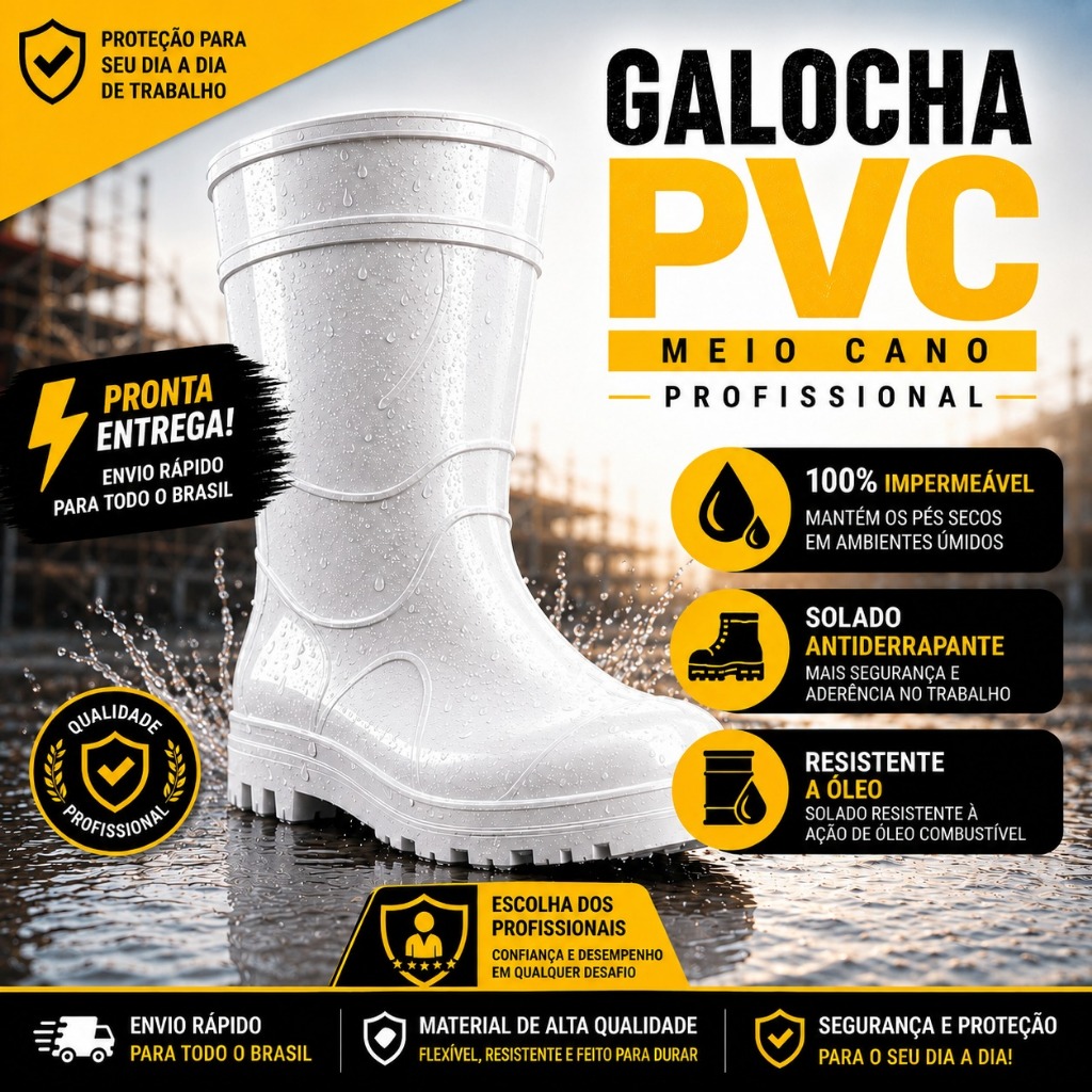 Bota Galocha Impermeável BRANCA EPI PVC Doméstica Açougue Frigorifico Limpeza ENVIO IMEDIATO !
