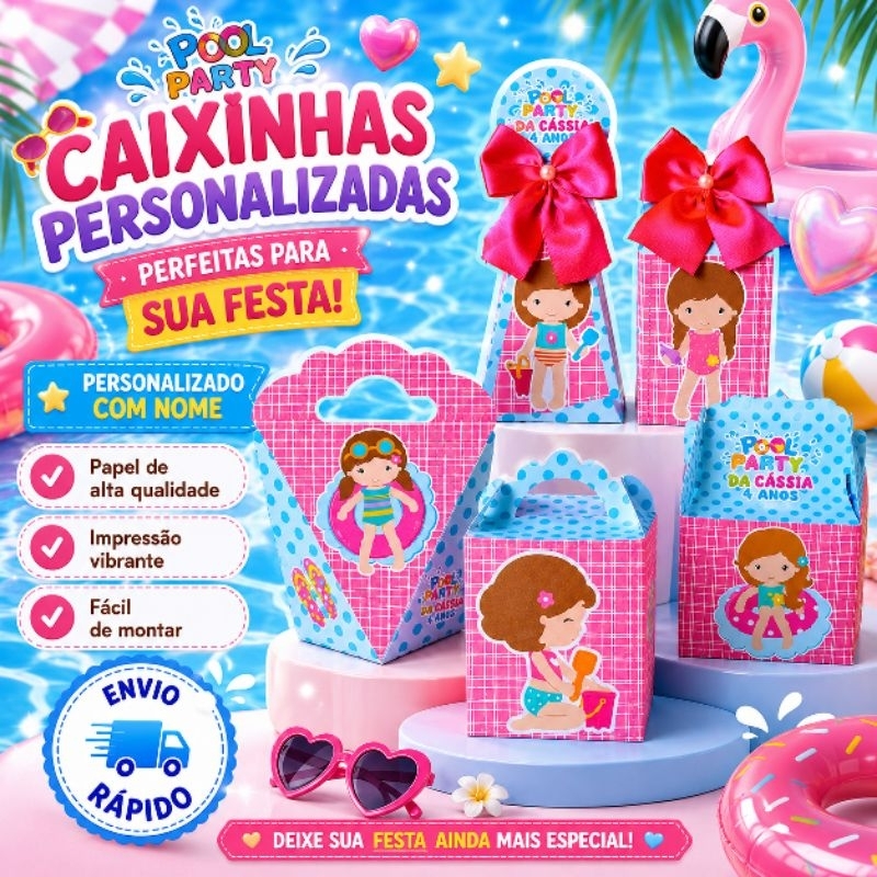 Kit Festa Pool Party Menina Personalizados Lembrancinhas Aniversário Caixinhas Personalizadas