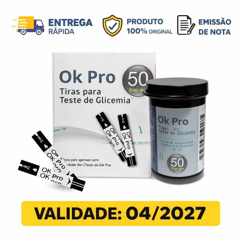 50 Tiras De Glicose Ok Pro Fitas Glicemia Diabetes