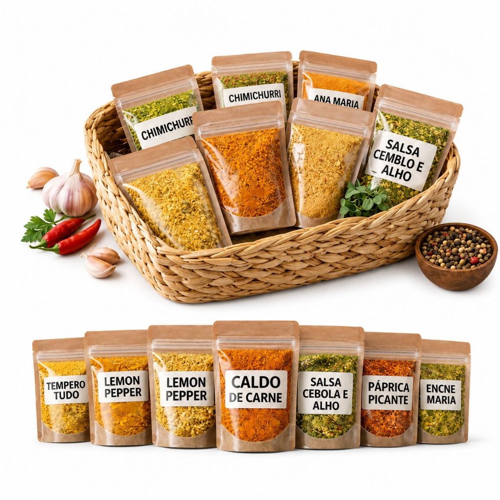 Kit 21 Temperos Naturais 100g Cada Completo Premium Chimichurri Pápricas Lemon Pepper Curry Alho Frito Orégano