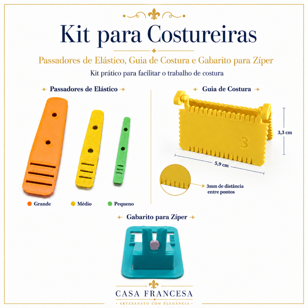 Kit costura utilidade ferramenta gabarito ziper passador de elástico guia de costura