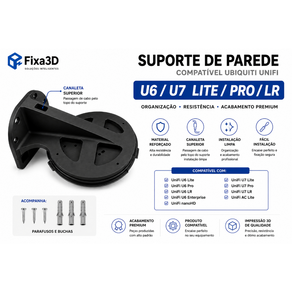Suporte Compatível UniFi U6/7 Lite / LR / Pro – Mount de Parede para Access Point Ubiquiti