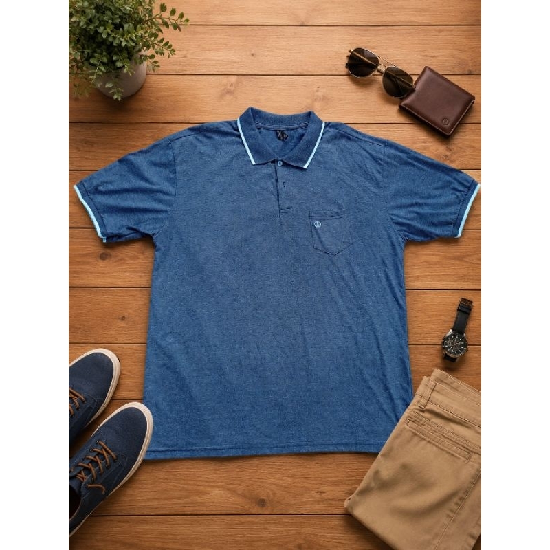 Camisa Polo Masculina Azul IBR 100% Algodão Tamanho G3 Casual Confortável