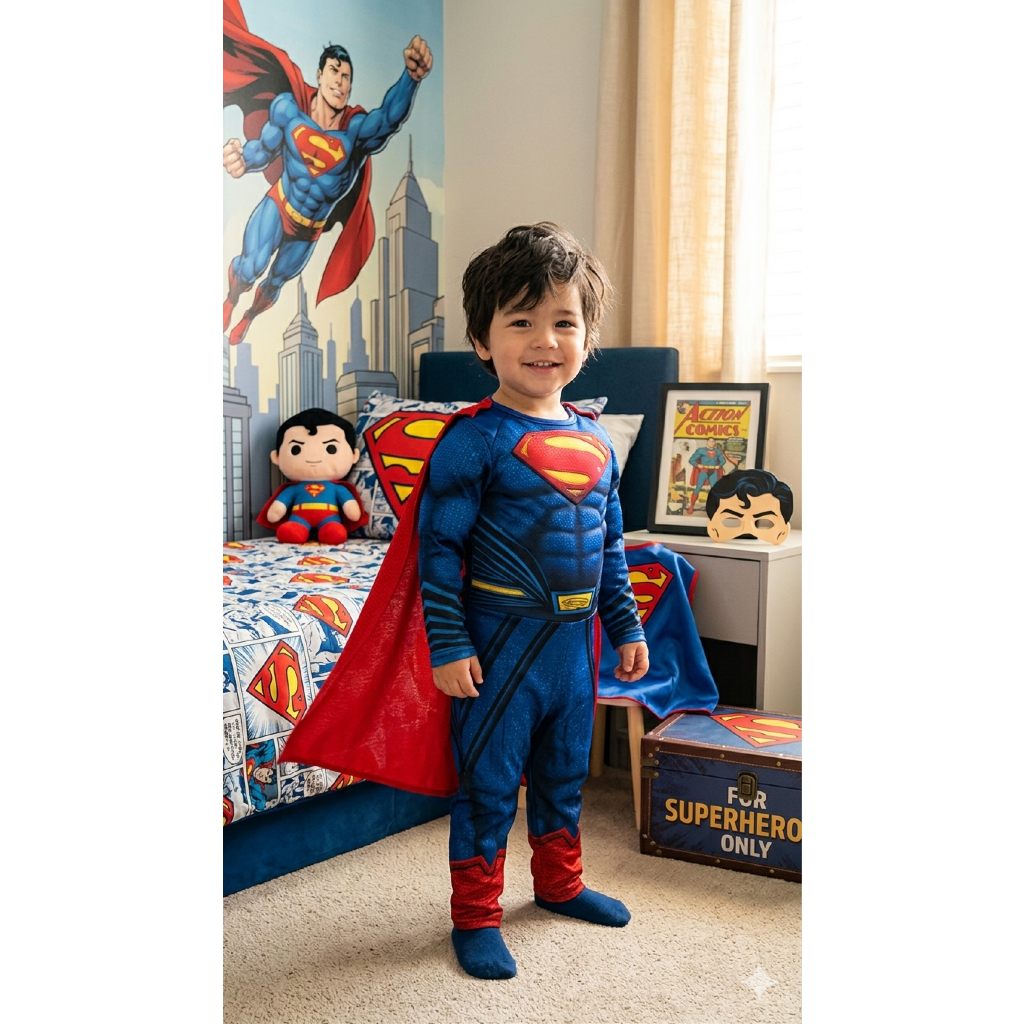Roupa Fantasia Superman Infantil Menino Longa com Enchimento e Máscara de EVA Promoção