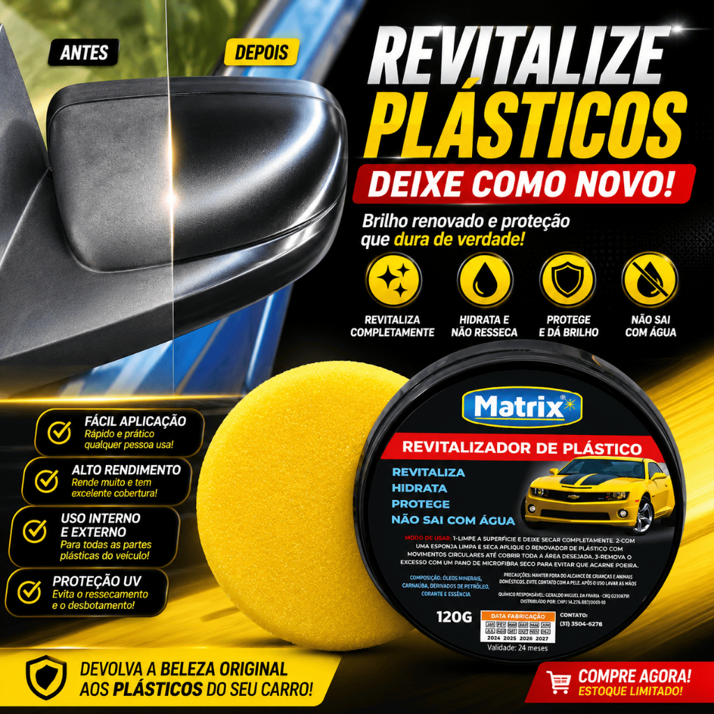 Revitalizador Cera de Plásticos Matrix Renova Parachoque Envio Rápido