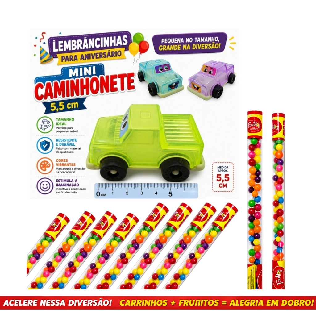 Kit 40 Itens (Tubinhos Balinhas Doce + Mini Caminhonete) Lembrancinha aniversário Festa Infantil