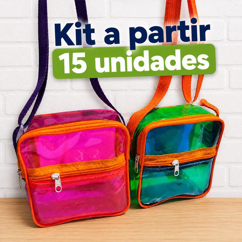 KIT com 15 20 25 30 35 40 45 50 55 60 - Mochila Zíper Colorida - Feita em Plástico Cristal