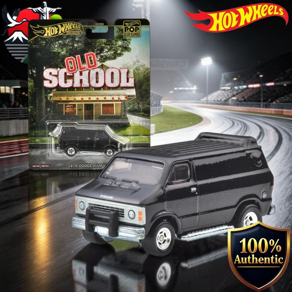 [Hot Wheels] Pop Culture 1979 Dodge Ram Van Die-Cast Toy Car, Old-School Van, Black, Ages 3+, HVJ38