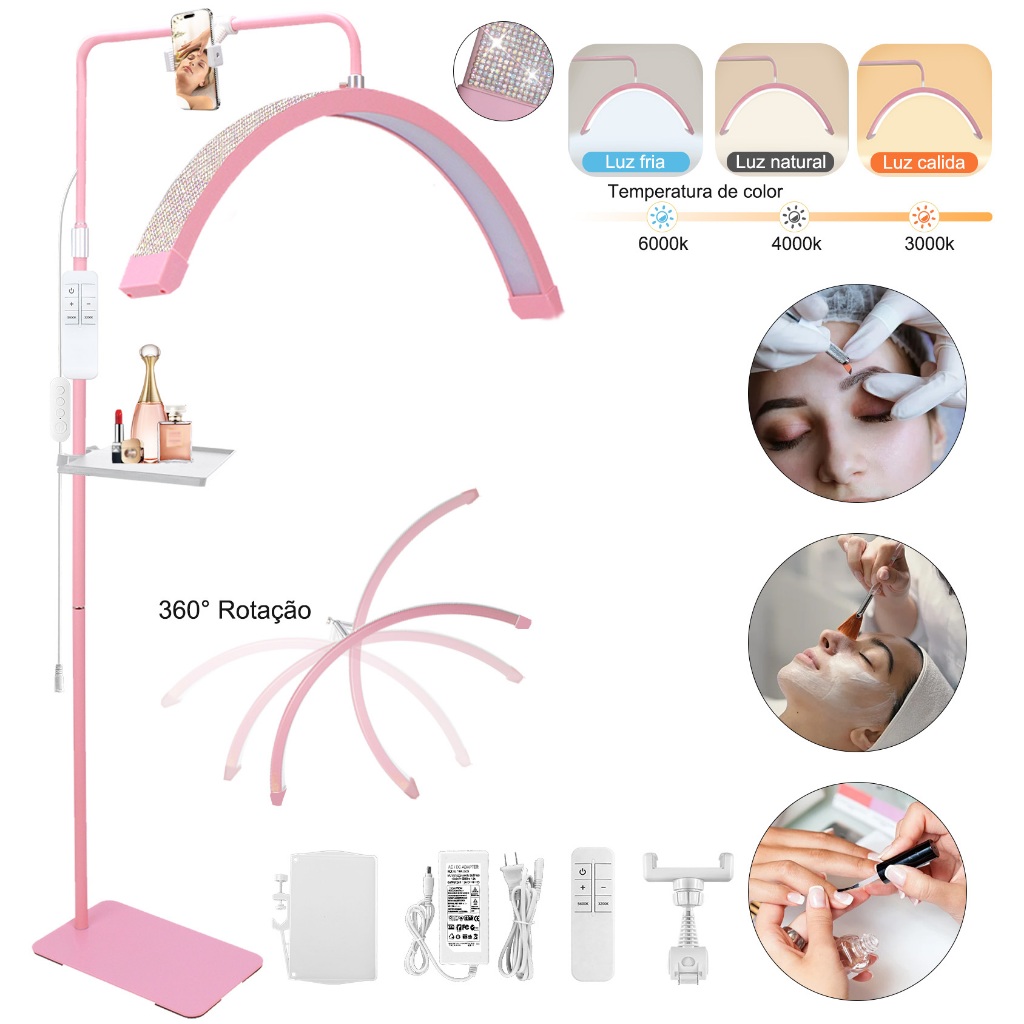 Promoção de desconto Luminária LED Ring Light Arco Meia Lua Estética Sobrancelha 1.8M Com Suporte E Controle Remoto