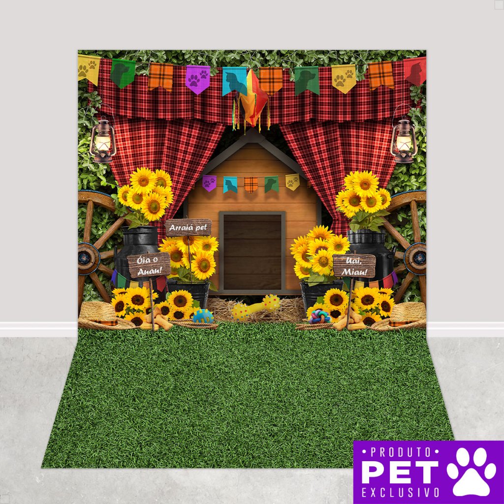 Fundo Fotográfico Pet Festa Junina Cenário Junino São João Em Tecido 1,20x1,70m 