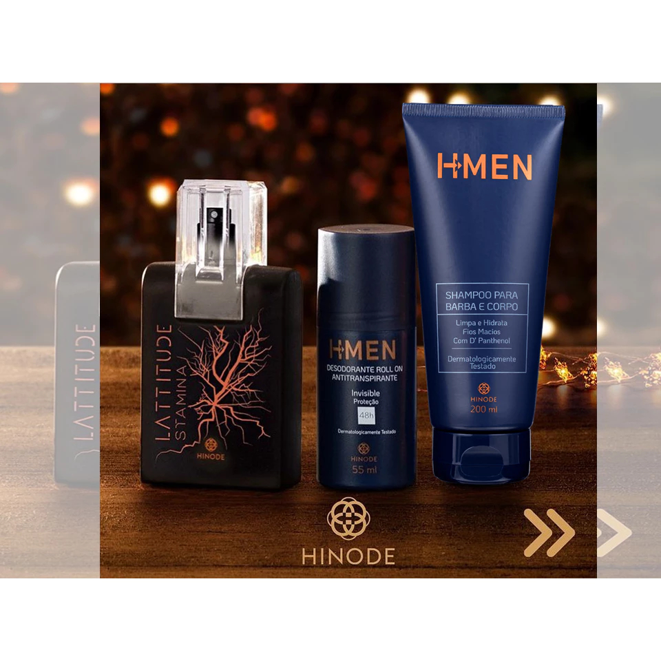Kit Masculino Hinode Lattitude Stamina + Roll-On H-Men + Shampoo Barba