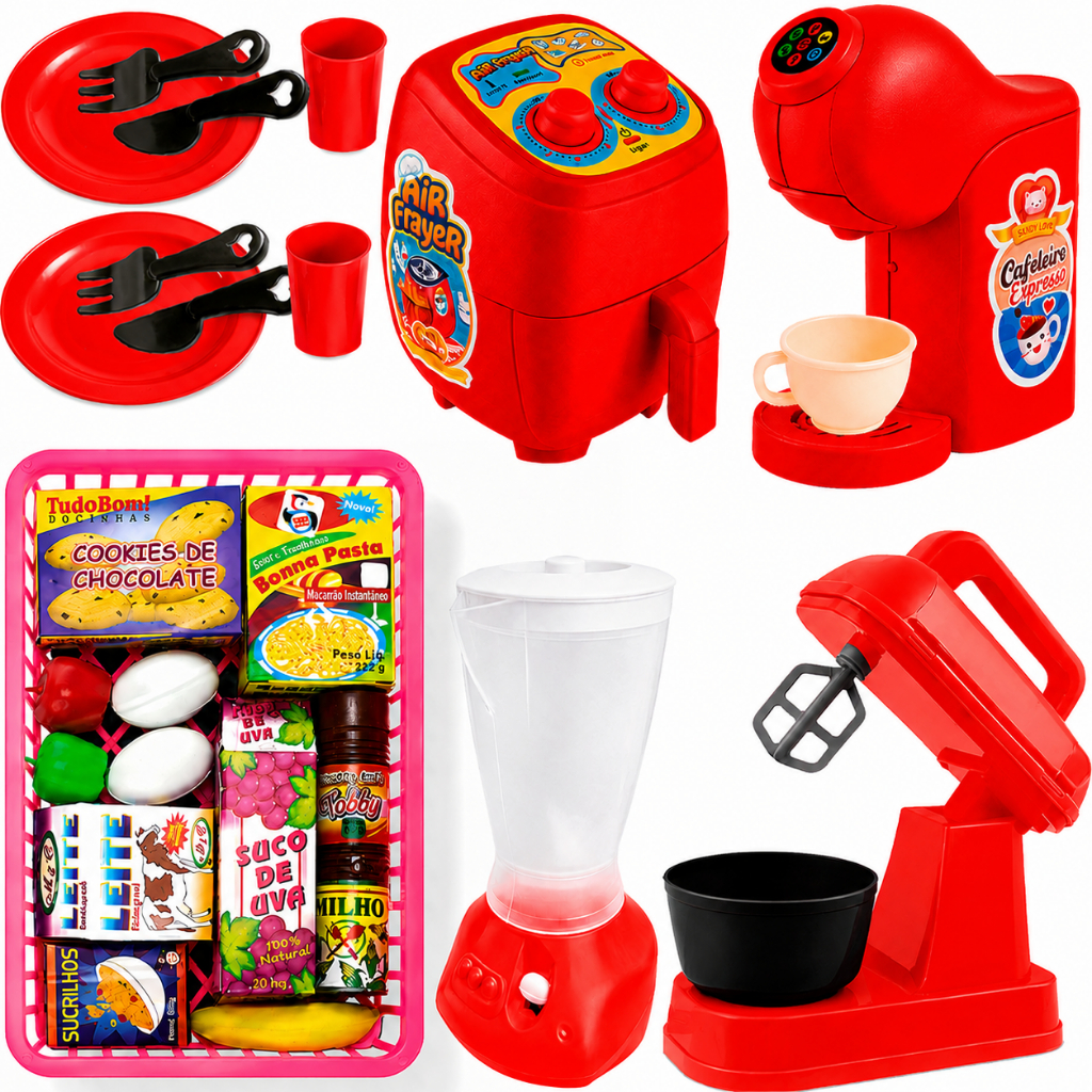 Kit Cozinha Infantil 25pcs Brinquedo Eletrodomésticos Comidinhas Acessórios