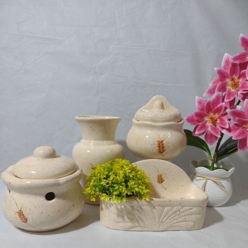 Kit um porta alho médio um saleiro pequeno um porta sabão um vaso enfeite decoração cozinha