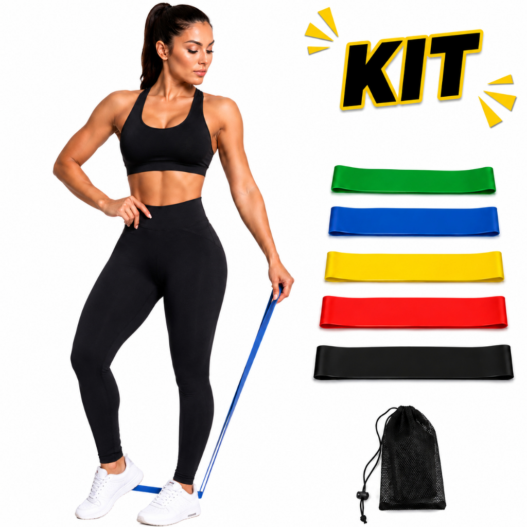 KIT Fitness Completo LEGGING TOP + 5 FAIXAS ELASTICAS Cintura Alta Empina Bumbum Treino ENVIO RAPIDO