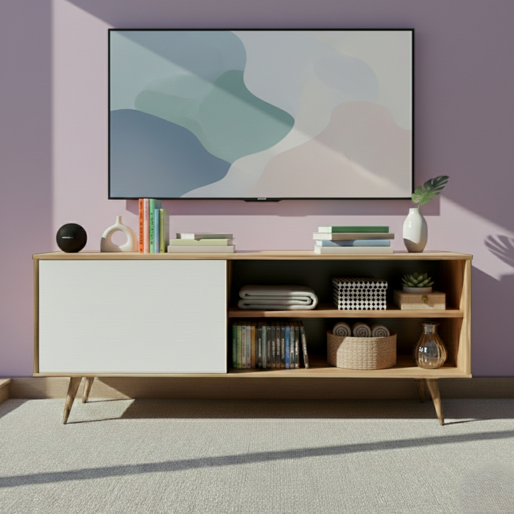 QUEIMA DE ESTOQUE - Rack para TV até 43 Polegadas com Design Vintage e Base em Pés Palito