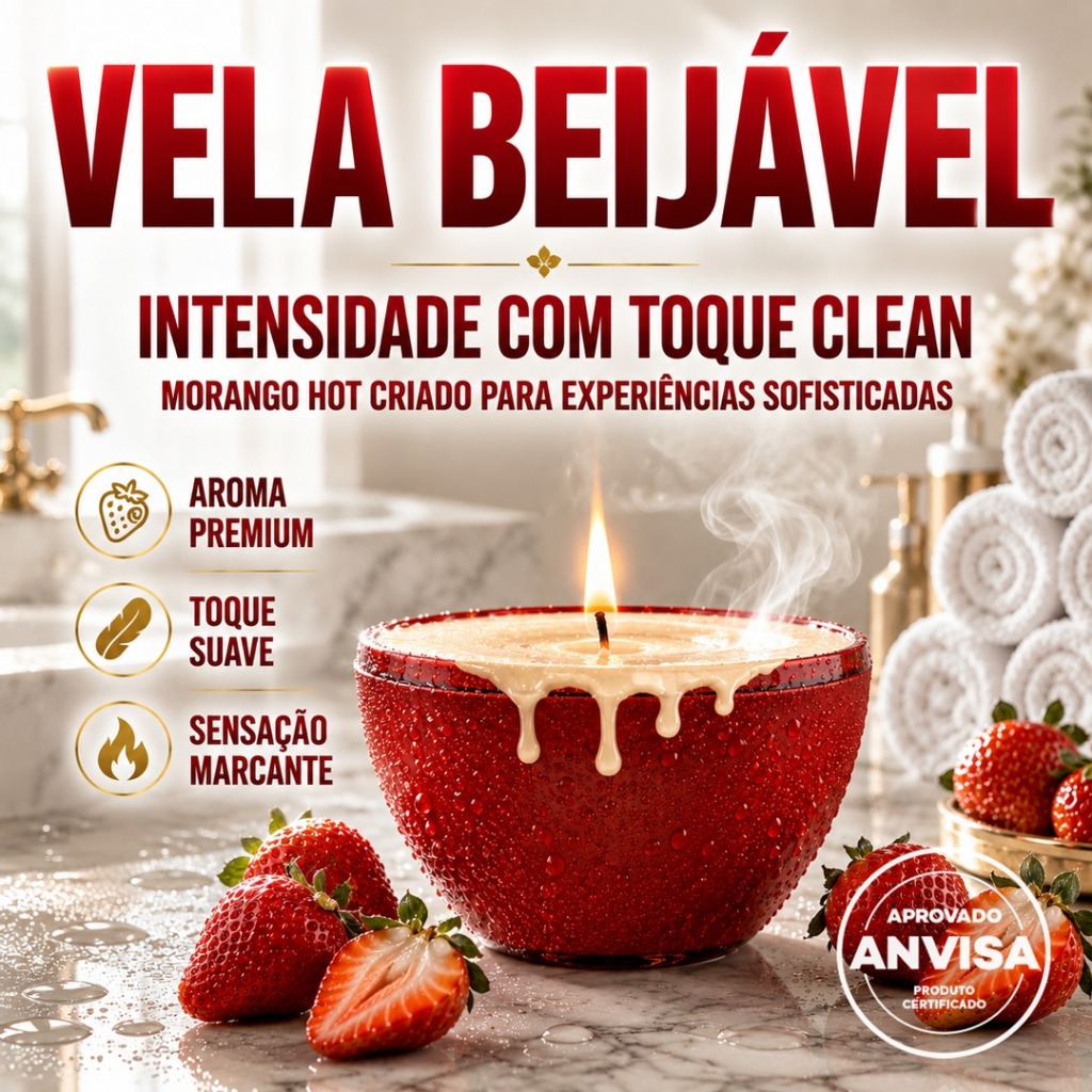 VELA BEIJÁVEL PARA MOMENTOS ROMÂNTICOS E MASSAGEM RELAXANTE