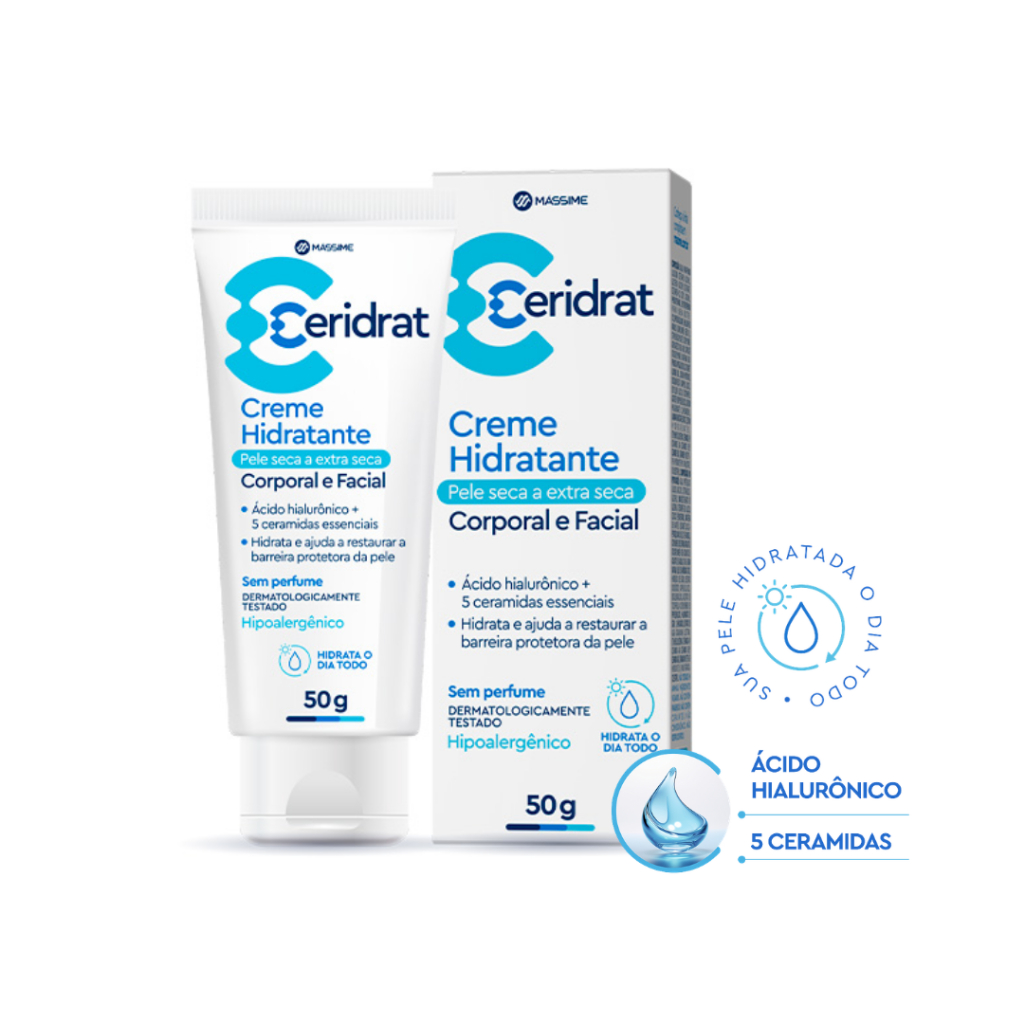 Ceridrat Creme Facial Corporal Hidratante Pele Seca 50g Massime - Ceramidas + Acido Hialuronico