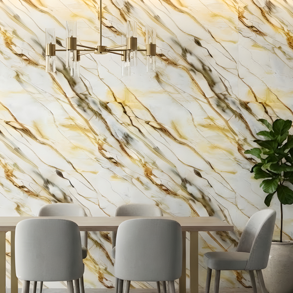 Imagem Papel De Parede Mármore Branco e Dourado 10m x 45cm Lavável Vinílico Autocolante Para Quarto e Sala