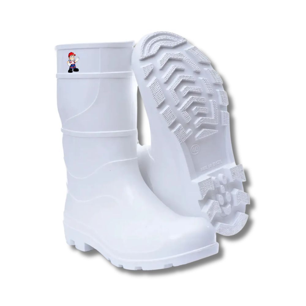 Bota PVC Galocha Unissex Branca 26cm Cano Médio Impermeável Industrial Sem Forro Ideal Faxina Acougueiro