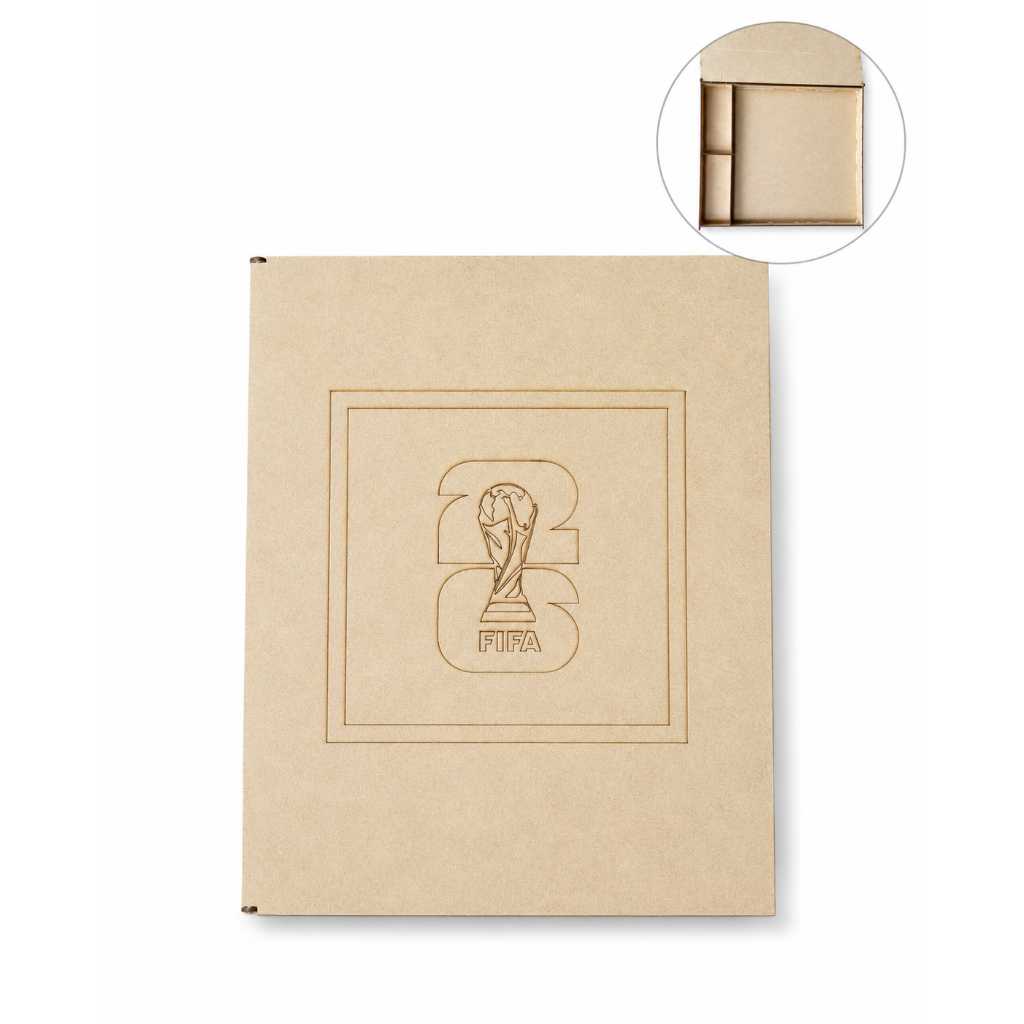 Capa MDF Cru Porta Álbum e Figurinhas Copa do Mundo Brasil 2026 Organizador Colecionador Futebol Infantil