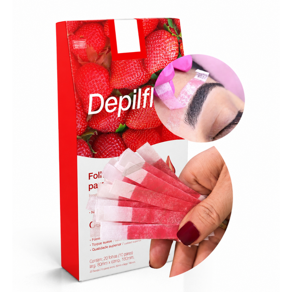 Tiras de Cera para Sobrancelhas e Buço Depilflax Morango - Depilação Profissional Design