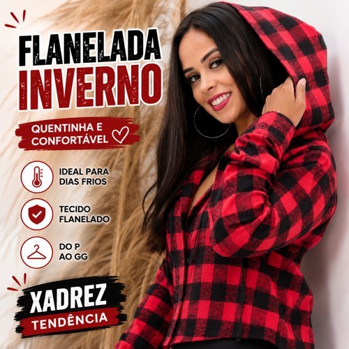 Camisa Feminina Flanelada Xadrez Blusa Flanelado Feminina Camisa Flanelada Xadrez Feminina com Toca