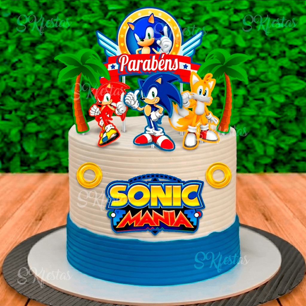Topo de Bolo Sonic - com Cores Vivas e Acabamento Brilhante