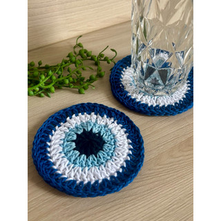 Porta Copo 2 unidades Crochê Olho Grego Azul Kit Proteção Decoração Mesa Posta