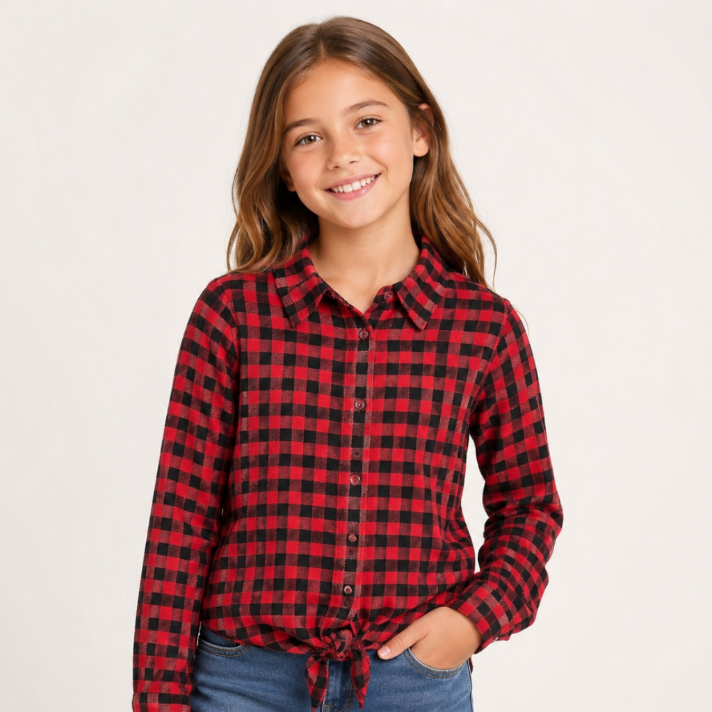 Camisa Infantil Juvenil Menina Xadrez Vermelho Azul Festa Junina Flanelada Inverno