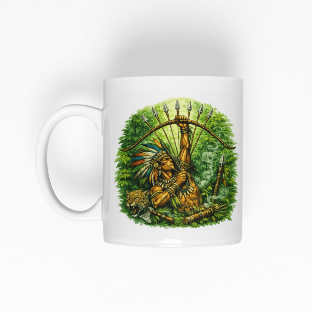 Caneca de Porcelana 325 mL - Cabloco 7 Flechas com Ponto - Riscos Ancestrais