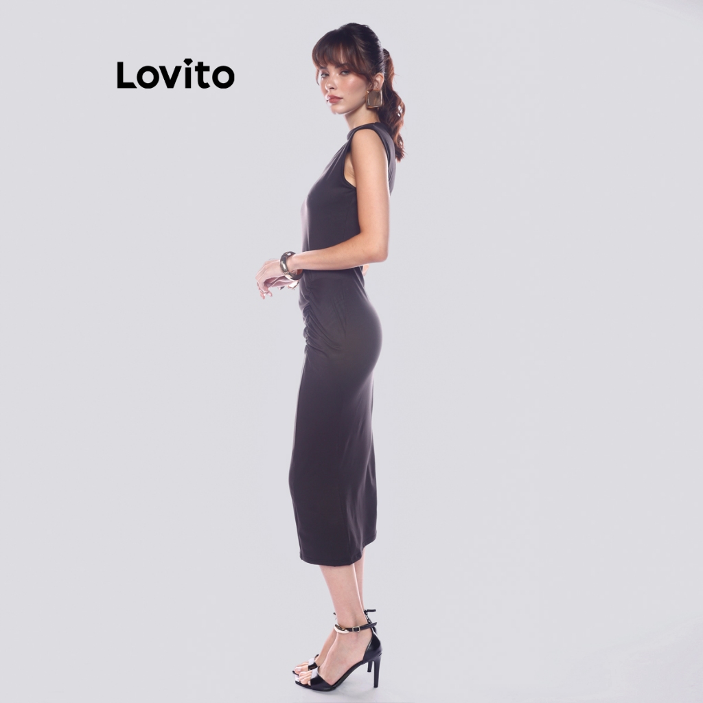 Lovito Vestido Feminino Midi com Franzido Lateral DRB1409BRL1439 · foto 2