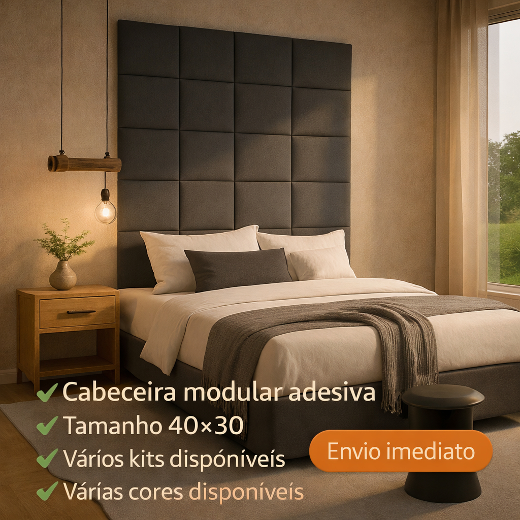 Kit Completo Cabeceira Estofada Adesiva em Modulos 40X30 para Cama de Solteiro Casal Queen King