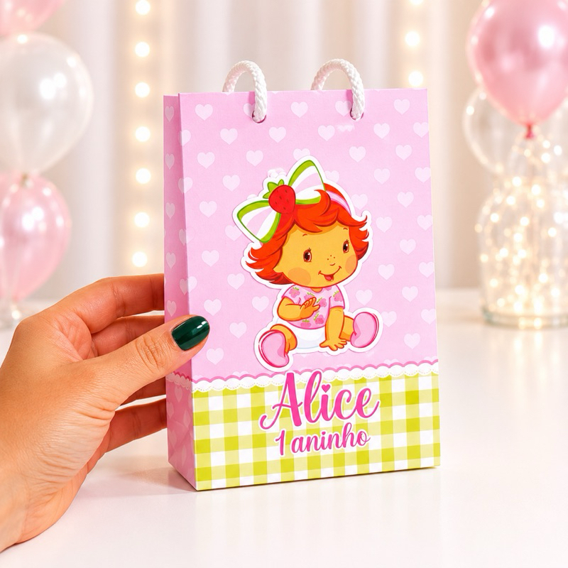 Sacolinha P MORANGUINHO BABY= Personalizados /Lembrancinha de Festa /Aniversário - SACOLINHA SURPRESA- PEGUE E MONT