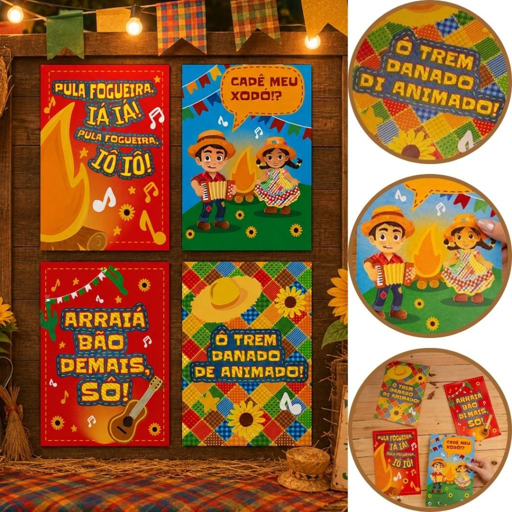 DECORATIVO 4 CARTAZES NOSSO ARRAIA 6031 IDEIA ( FESTA JUNINA 2026 )